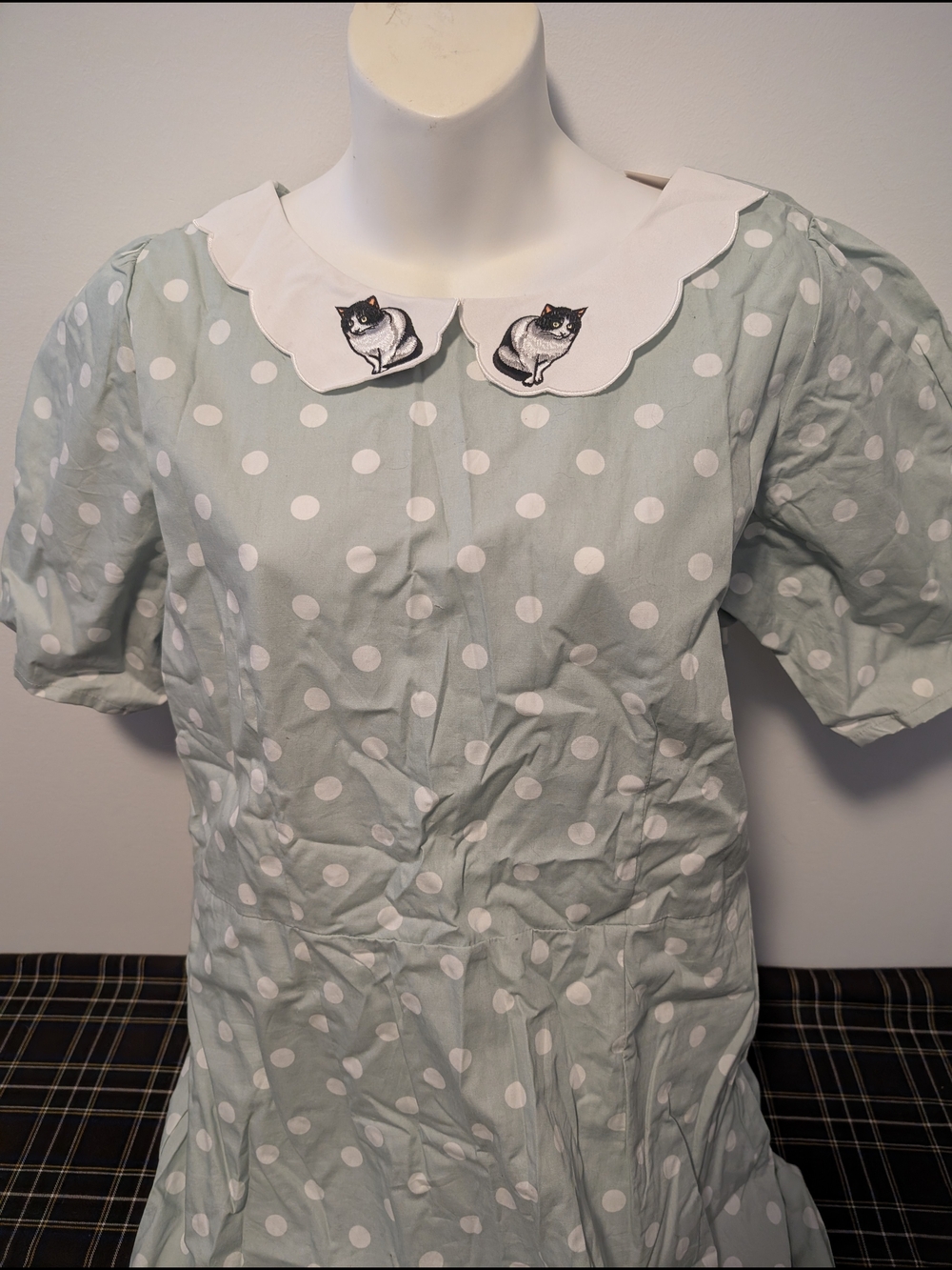 Mint Green Polka Dot Dress with Cat Collar NWT